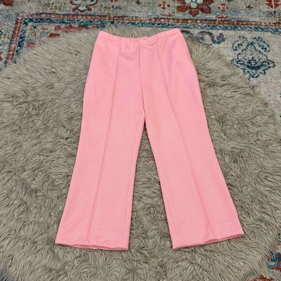 Vintage Gilda of California pink houndstooth plaid polyester pants 60s or 70s si - Picture 1 of 7